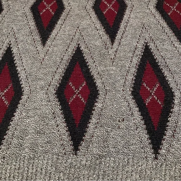 Vintage Argyle Grandpa Sweater Gray Red Fall Winter Preppy Classic Men’s Large - Picture 3 of 7